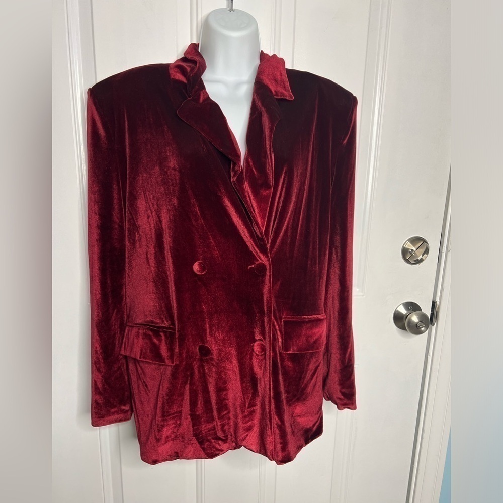 SHEIN Privé Double Button Velvet Blazer Sz M